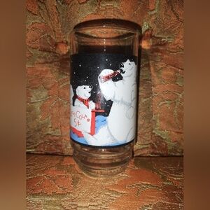 Vintage 1995 Coca Cola Polar Bear Christmas Winter Glass Cup Advertisement